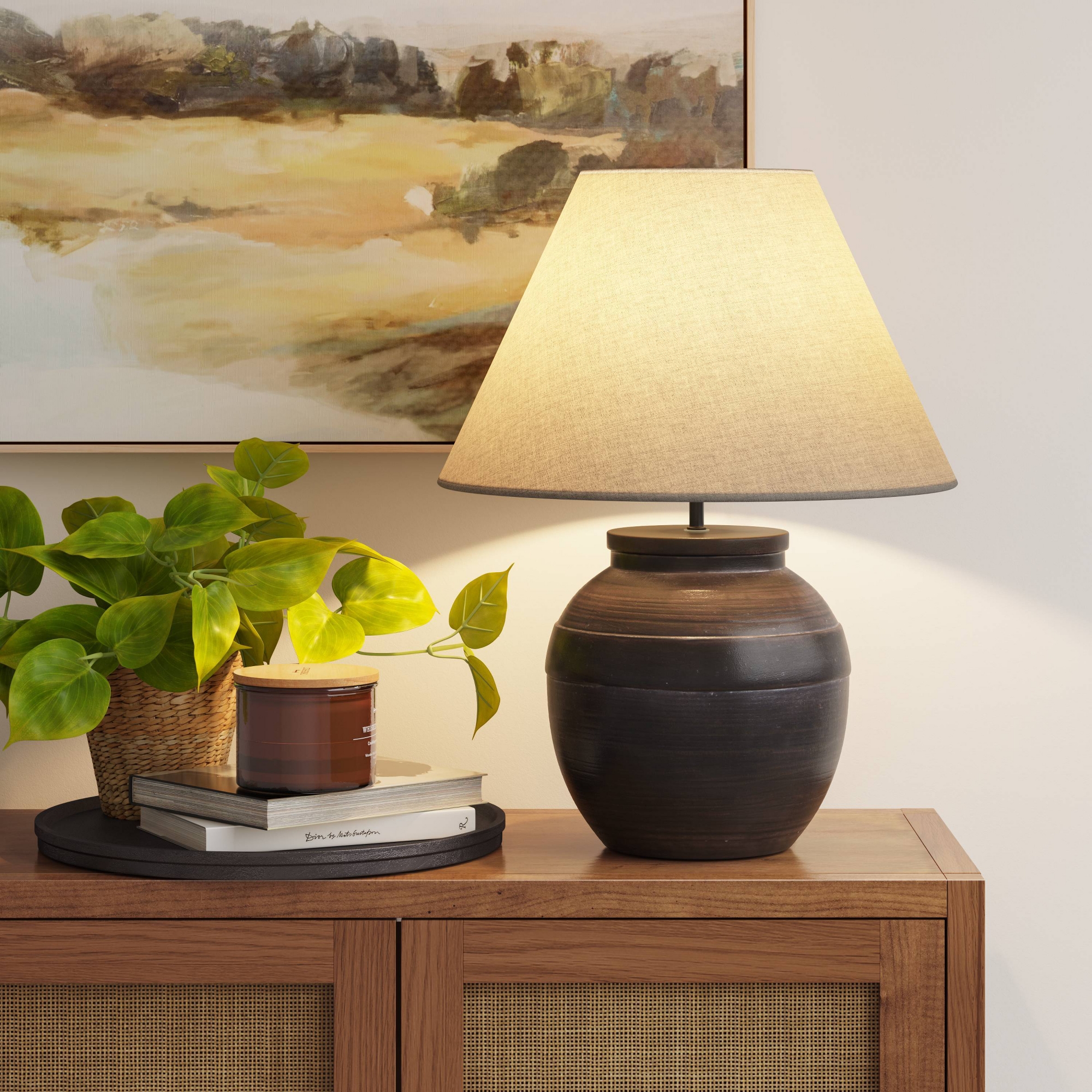 21.25"x17" Large Ceramic Table Lamp Black - Threshold™