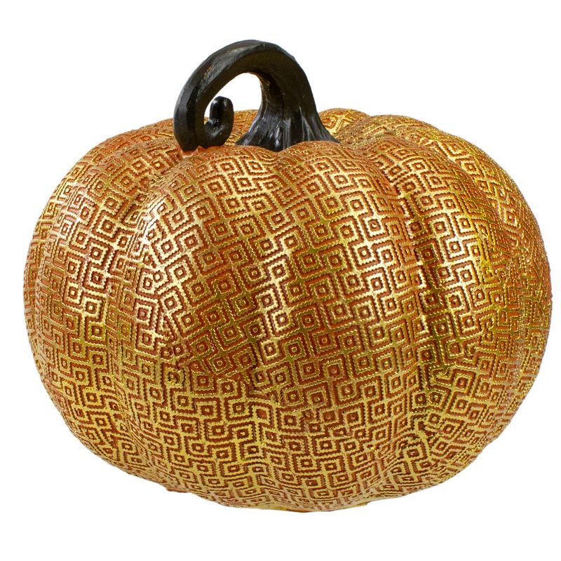 Northlight 7.5" Gold and Orange Textured Greek Key Pumpkin Fall Decoration, 4 of 5