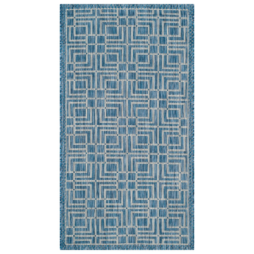 Poissy Rectangle 2'7in X 5' Outer Patio Rug - Navy / Gray - Safavieh