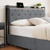 Upholstered Bed Frame with Storage Drawers, Velvet Platform Bed with Charging Station & Headboard Shelf, No Box Spring Needed, Grey - 4 of 4