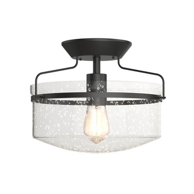 Costway Semi Flush Mount Ceiling Light Fixture Industrial Seeded Glass Pendant Lamp