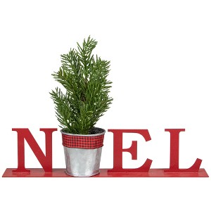 Northlight Potted Faux Pine in Metal "NOEL" Planter Christmas Decoration - 13" - Red - 1 of 4