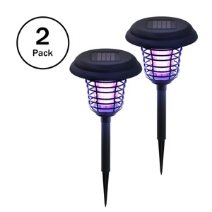 Solar Bug Zapper Set 2-Pack Outdoor UV Mosquito Repellent Stake Set with LED Light for Gardens, Pathways, and Patios by Pure Garden (Black) - 1 of 4
