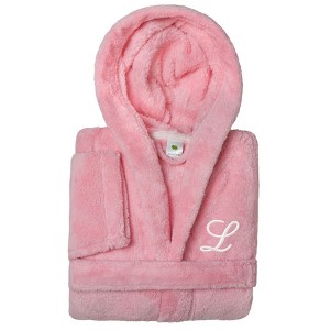 Personalized Linum Kids 100% Polyester SUPER PLUSH Double Brushed Hooded Bathrobe in White Script Font - 1 of 3