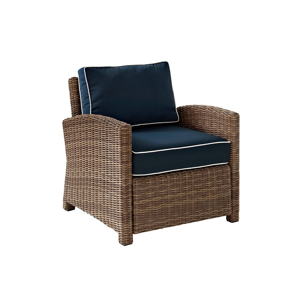 Photos - Garden Furniture Crosley Bradenton Outdoor Wicker Arm Chair - Navy/Weathered Brown -  Weathe 