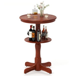 Tangkula 2-Tier Round High Top Table w/ Storage Shelf & Pedestal Base for Kitchen - 1 of 4
