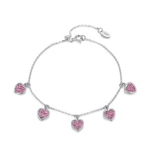 Heart Chain Bracelet for Women Sterling Silver Pink Cubic Zirconia Ginger Lyne Collection - 1 of 4