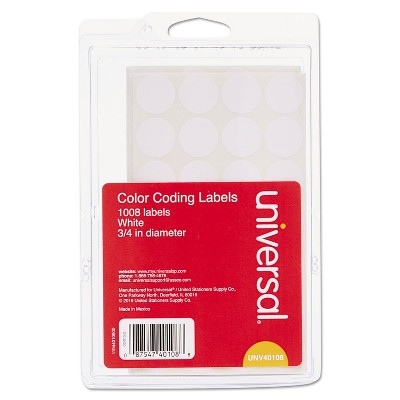 UNIVERSAL Self-Adhesive Removable Color-Coding Labels 3/4" dia White 1008/Pack 40108