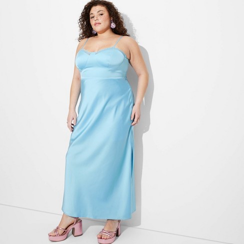 Women's Lace Trim Maxi Slip Dress - Wild Fable™ Light Blue 3X