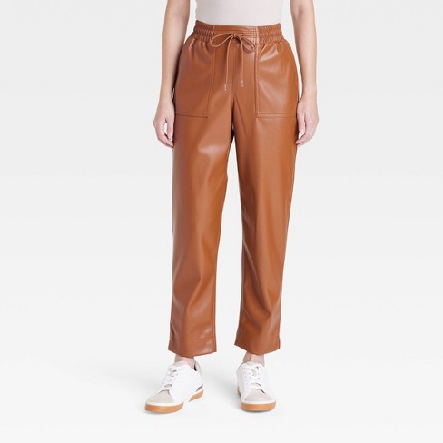 Women s High rise Faux Leather Tapered Ankle Pull on Pants A New Day Target