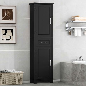 MAYEERTY Tall Bathroom Cabinet 2 Doors Adjustable Shelves Door Shelf MDF Painted Black - 1 of 4