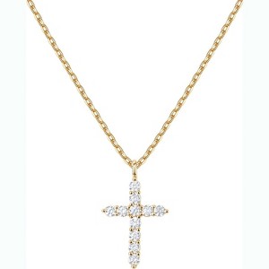 14K Gold Plated Cubic Zirconia Cross Necklace for Women | Cross Faith Pendant Necklaces - 1 of 4