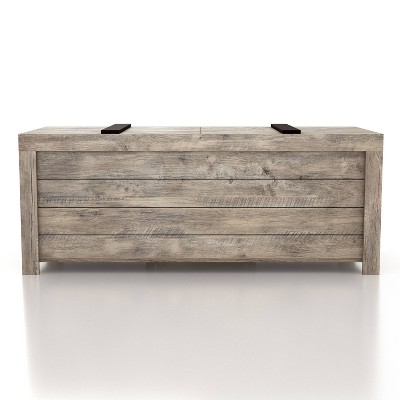 Weathered Oak Farmhouse Storage Bench with Slide Top