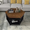 36'' Hexagonal Coffee Tables, 2 Tier Solid Wood Coffee Table with Storage Drawer, Retro Hexagon Coffee Table with Wood Legs for Living Room - 3 of 4