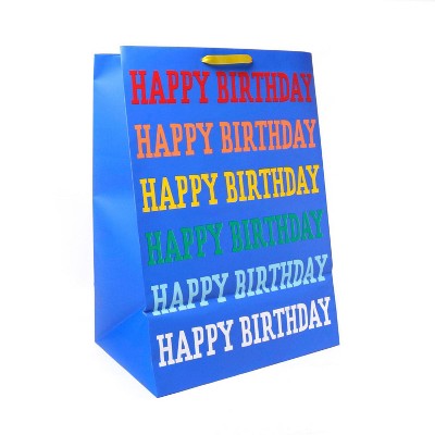 &#39;Happy Birthday&#39; Rainbow Verbiage on Colossal Gift Bag Blue - Spritz&#8482;