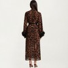 Anna-Kaci Lounge Women's Leopard Print Mesh Robe Dress with Feather Sleeves and Satin Tie Waist in Longline Silhouette - One Size Fits Most, Brown - 4 of 4