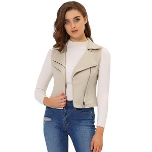INSPIRE CHIC Women's Faux Suede Casual Sleeveless Biker Vest Jacket - 1 of 4