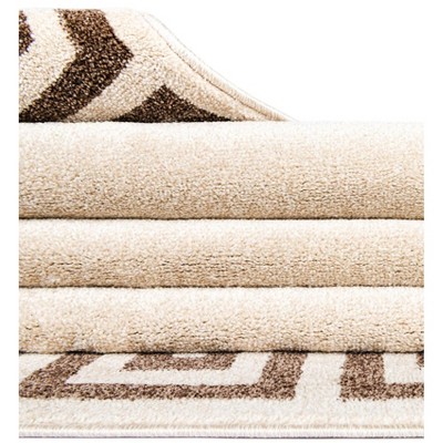 Athens Beige and Brown Geometric Border 5' x 8' Area Rug