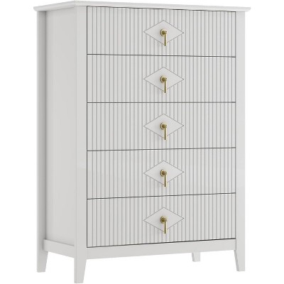 Acekool 31.5" 5-Drawer Fluted Dresser, Modern Organizer Chest, Entryway, Nursery