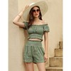 Women's Two-Piece Casual Set Off-Shoulder Ruffle Crop Top and Elastic High-Waisted Shorts Military Green L - 3 of 4