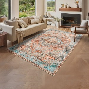 Vintage Machine Washable Rug with Rubber Backing Stain Resistant Rug for Living Room Bedroom - 1 of 4