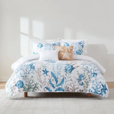 Lush Décor King/California King Oceana Watercolor Sea Life Quilts Blue