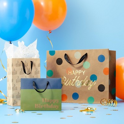 &#34;Happy Birthday&#34; Dots on Kraft Medium Gift Bag - Spritz&#8482;