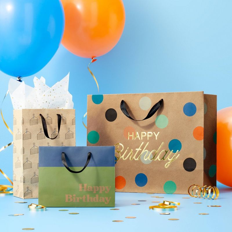 &#34;Happy Birthday&#34; Dots on Kraft Medium Gift Bag - Spritz&#8482;, 2 of 4