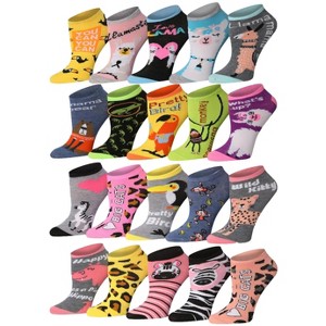 Tipi Toe Women's 20 Pairs Colorful Wild Safari Jungle Patterned Low Cut/No Show Socks - 1 of 4