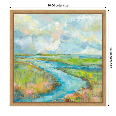 Jeanette Vertentes Marsh Stream Canvas Print with Maple Frame