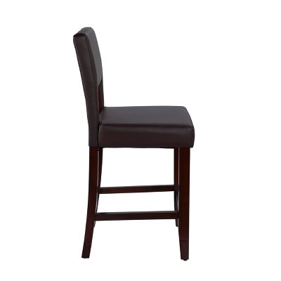 Dark Brown Wood and Leather Counter Stool, 24"