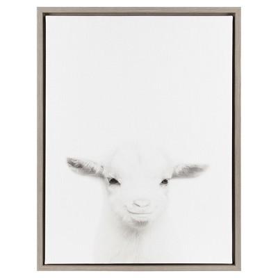 24" x 18" Baby Goat Framed Canvas Art Gray - Uniek