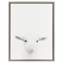24" x 18" Baby Goat Framed Canvas Art Gray - Uniek