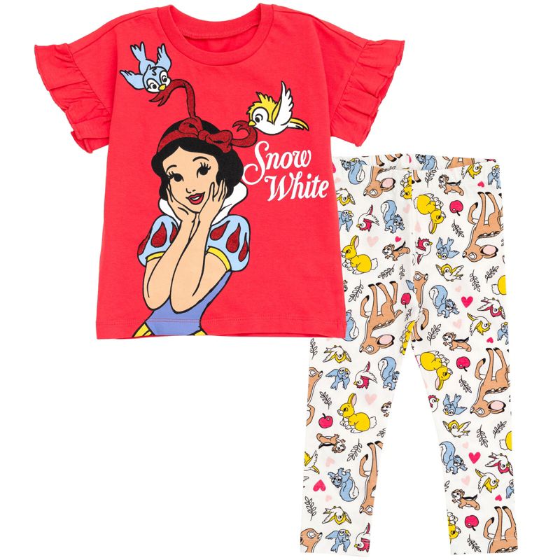 Disney Frozen Princess Moana Little Mermaid Floral Girls T-Shirt and Leggings Outfit Set Toddler to Big Kid, 1 of 7