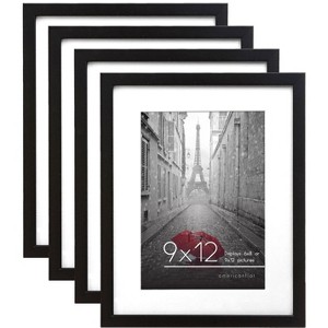 Americanflat 9x12 Picture Frame in Black - Displays 6x8 With Mat and 9x12 Without Mat - Composite Wood with Shatter Resistant Glass -4 Pack - 1 of 4