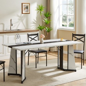 LOVSON 70.9" Dining Table, Marble Grain Waterproof Large Desk for 8 People,  with Adjustable Legs for Kitchen,Living Room,Office, White - 1 of 4