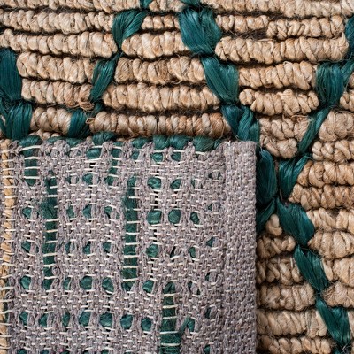 Hand-Knotted Boho Chic Geometric Cotton Rug in Natural/Dark Green - 4' x 6'