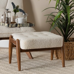 Baxton Studio Jeanine Japandi Cream Boucle Fabric and Walnut Brown Finished Rubberwood Ottoman Footstool - 1 of 4