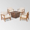 Mark 5pc Acacia Wood Club Chairs & Fire Pit - Teak/Cream/Brown - Christopher Knight Home - 2 of 4