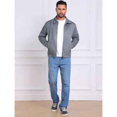 Мужские куртки INSPIRE CHIC Men's Casual Collared Zipper Outdoor Vintage Faux Suede Jacket Large Gray — фото 2