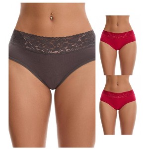 INSPIRE CHIC Women's Lace Mid Waisted Soft Breathable Briefs Underwear 3 Packs - 1 of 4