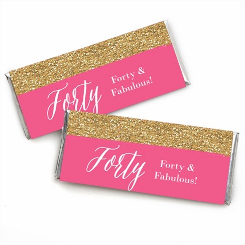 Big Dot of Happiness Chic 40th Birthday - Pink and Gold - Candy Bar Wrappers Birthday Party Favors - Set of 24 - image 1 of 4