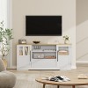 Coucheta 63" Farmhouse TV Stand with Wave Pattern - White & Natural Entertainment Center for 72" TVs, 2 Glass Door Cabinets - 2 of 4