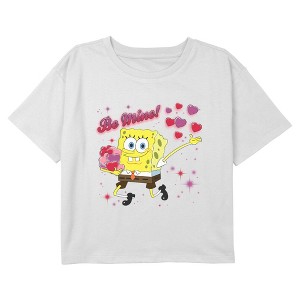Girl's SpongeBob SquarePants Valentine's Day Be Mine Cropped T-Shirt - 1 of 3