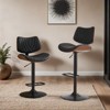 Set of 2  Walnut Bentwood Bar Stools Mid Century Modern Adjustable Counter Height Black Leather Upholstered 360°Swivel Bar Chairs - Leovsnove - 2 of 4