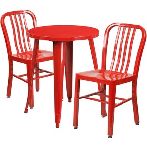 Flash Furniture Commercial Grade 24" Round Metal Indoor-Outdoor Table Set with 2 Vertical Slat Back Chairs - 1 of 4