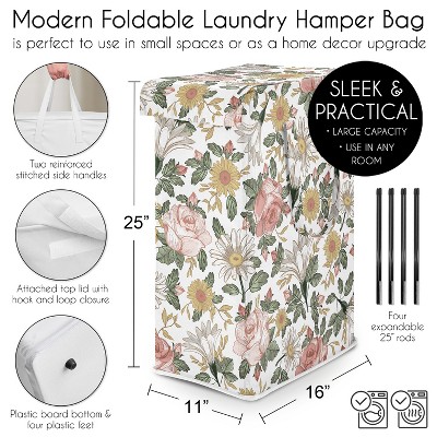 Blush Pink Floral Canvas Collapsible Laundry Hamper with Lid