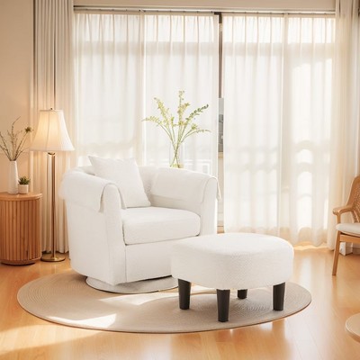 Syemin Velvet Accent Chair Set of 2, One Chair, One Ottoman, Modern Bucket Chair Armchair Living Room, Bedroom, Black, 27"*24.6"*24.8" White,
