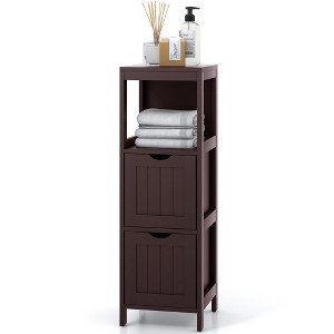 Costway Bathroom Floor Cabinet Side Wooden Storage Organizer with  Removable Drawers Brown/Black/Grey/White - 1 of 4