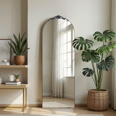 65"x24" Arched Black Full-Body Mirror, Wood Framed Full-length Mirror with Stand, Vanity Mirror for Bathroom, Bedroom Entryway, Living/Dressing Room